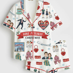 Womenâ€™s Love Actually Christmas Movie Short Sleeve Satin Family Pajama Set