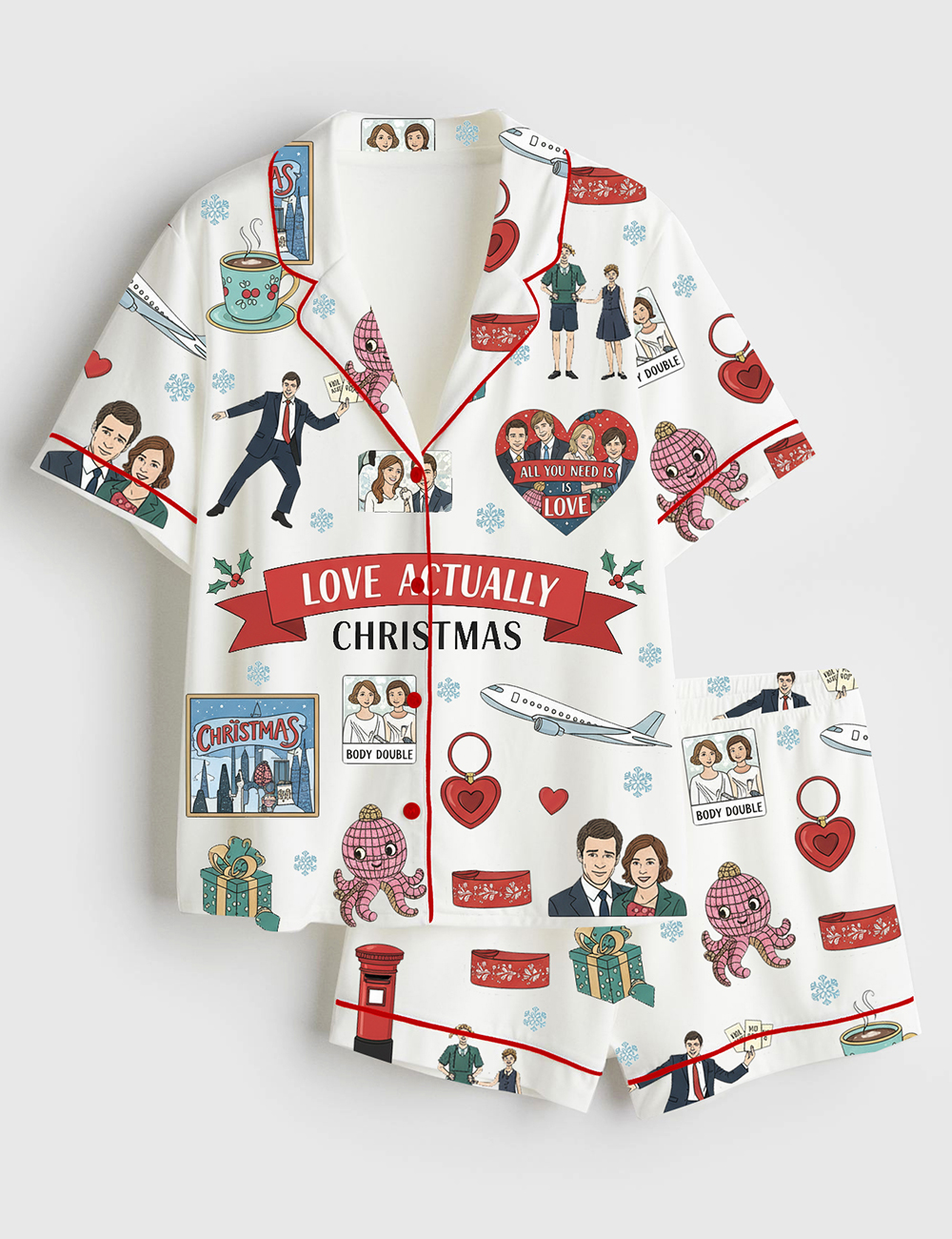Womenâ€™s Love Actually Christmas Movie Short Sleeve Satin Family Pajama Set