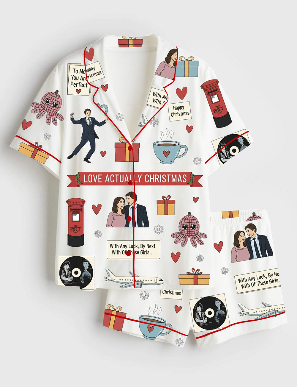 Womenâ€™s Love Actually Christmas Short Sleeve Satin Family Pajama Set