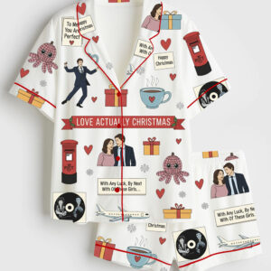 Women's Love Actually Christmas Short Sleeve Satin Family Pajamas Set