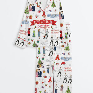 Women's Love Actually Christmas To Me Your Are Perfect Long Sleeve Satin Family Pajamas Set