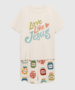 Women's Love Like Jesus Jesus Is My Jam Christian Short Sleeve Pajama Set