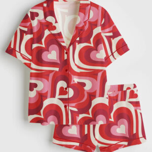Women's Love Song Valentine's Day Short Sleeve Satin Pajama Set