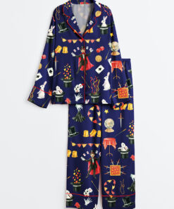 Women's Magic Show Card Tricks Long Sleeve Satin Pajama Set