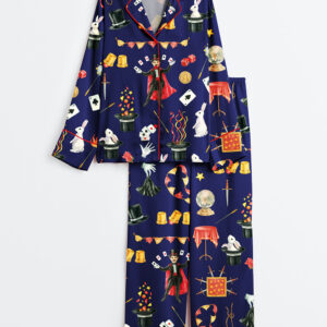 Womenâ€™s Magic Show Card Tricks Long Sleeve Satin Pajama Set