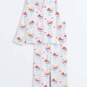 Women's Mahjong Party Long Sleeve Satin Pajamas Set