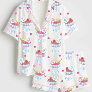 Womenâ€™s Mahjong Party Short Sleeve Satin Pajama Set