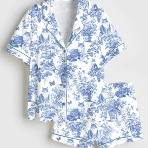 Womenâ€™s Maine Coon Cat Cat Lover Short Sleeve Satin Pajama Set