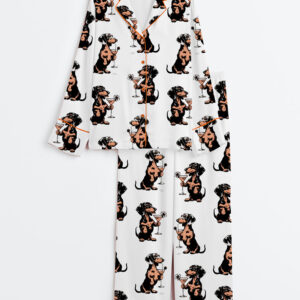 Women's Martini Cocktail Lover Dachshund Cocktail Weenies Long Sleeve Satin Pajama Set
