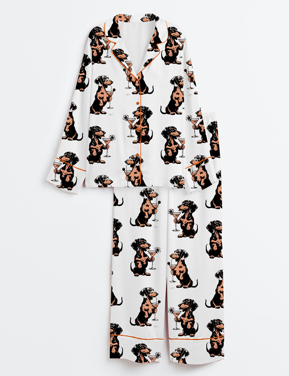 Women's Martini Cocktail Lover Dachshund Cocktail Weenies Long Sleeve Satin Pajama Set