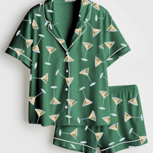 Womenâ€™s Martini Cocktail Short Sleeve Satin Pajama Set
