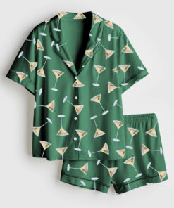 Women's Martini Espresso Cocktail Short Sleeve Satin Pajama Set