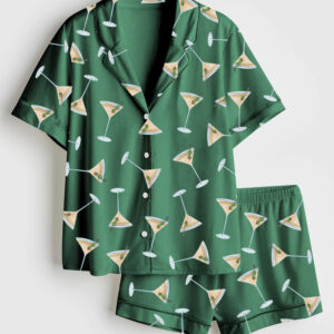 Womenâ€™s Martini Espresso Cocktail Short Sleeve Satin Pajama Set