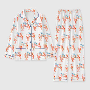Women's Martini Lobster Fisherman Aesthetic Lobster Cocktail Summer Martini Long Sleeve Pocket Cotton Pajama Set