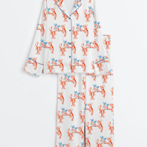 Womenâ€™s Martini Lobster Fisherman Aesthetic Lobster Cocktail Summer Martini Long Sleeve Satin Pajama Set