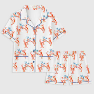Women's Martini Lobster Fisherman Aesthetic Lobster Cocktail Summer Martini Short Sleeve Pocket Cotton Pajama Set