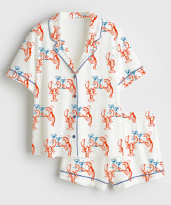 Women's Martini Lobster Fisherman Aesthetic Lobster Cocktail Summer Martini Short Sleeve Satin Pajama Set