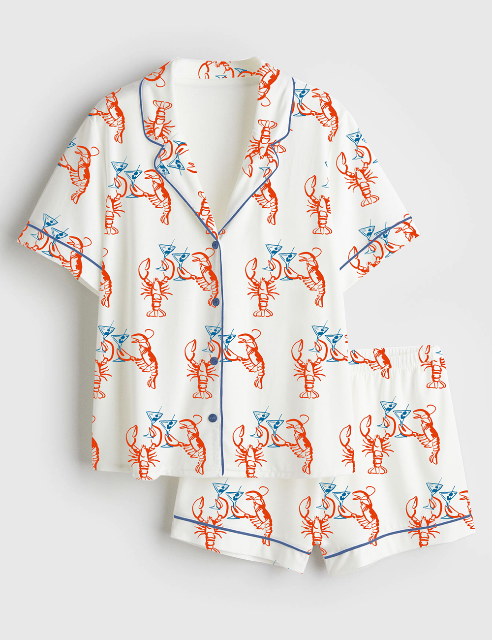 Womenâ€™s Martini Lobster Fisherman Aesthetic Lobster Cocktail Summer Martini Short Sleeve Satin Pajama Set