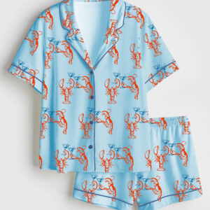 Alternative view of Women's Martini Lobster Fisherman Aesthetic Short Sleeve Satin Pajamas Set