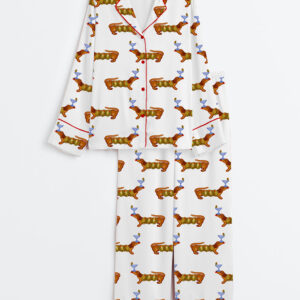 Women's Martini Weenie Dachshund Lover Long Sleeve Satin Pajamas Set