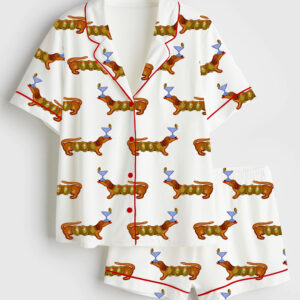 Womenâ€™s Martini Weenie Dachshund Lover Short Sleeve Satin Pajama Set