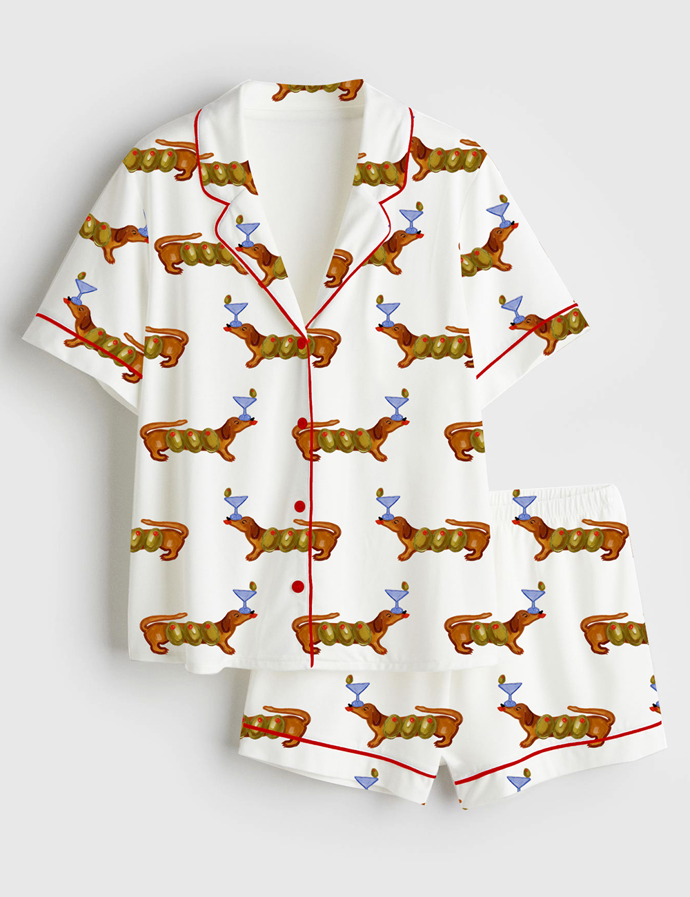 Womenâ€™s Martini Weenie Dachshund Lover Short Sleeve Satin Pajama Set