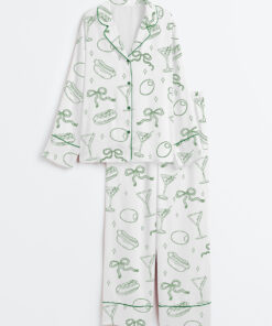 Women's Martinis And Weenies Bachelorette Tinis Weenies Design Hot Dog Birthday Theme Dirty Martini Long Sleeve Satin Pajama Set