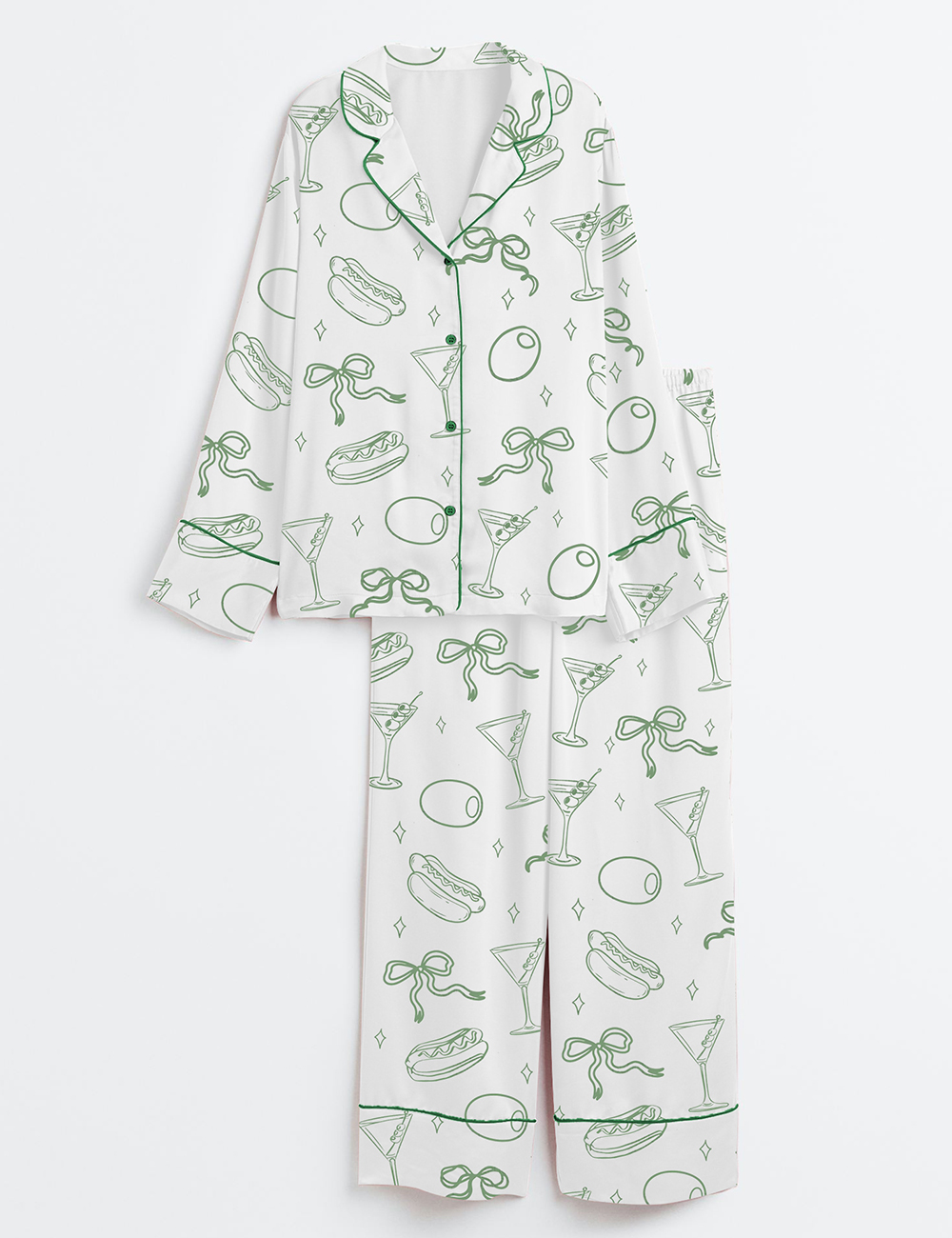 Womenâ€™s Martinis And Weenies Bachelorette Tinis Weenies Design Hot Dog Birthday Theme Dirty Martini Long Sleeve Satin Pajama Set