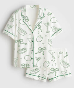 Women's Martinis And Weenies Bachelorette Tinis & Weenies Design Hot Dog Birthday Theme Dirty Martini Short Sleeve Satin Pajama Set