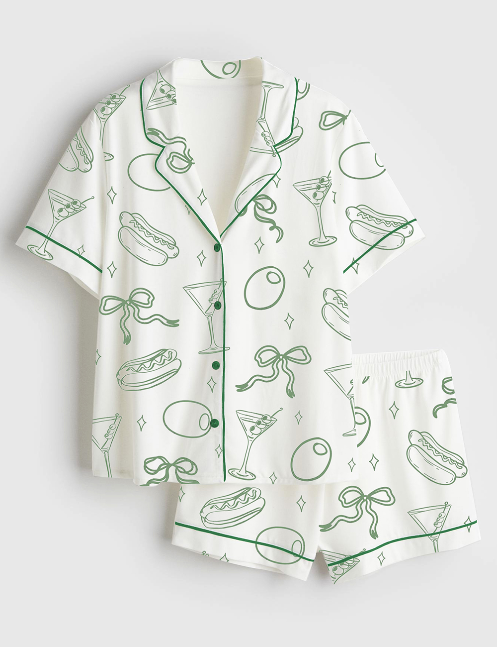 Womenâ€™s Martinis And Weenies Bachelorette Tinis & Weenies Design Hot Dog Birthday Theme Dirty Martini Short Sleeve Satin Pajama Set