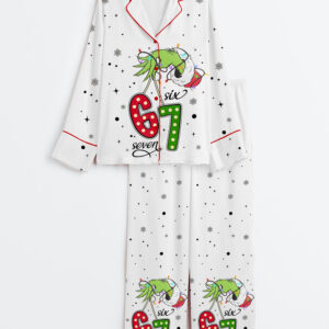 Women's Mean Guy 6 7 Christmas Internet Joke Long Sleeve Satin Pajamas Set