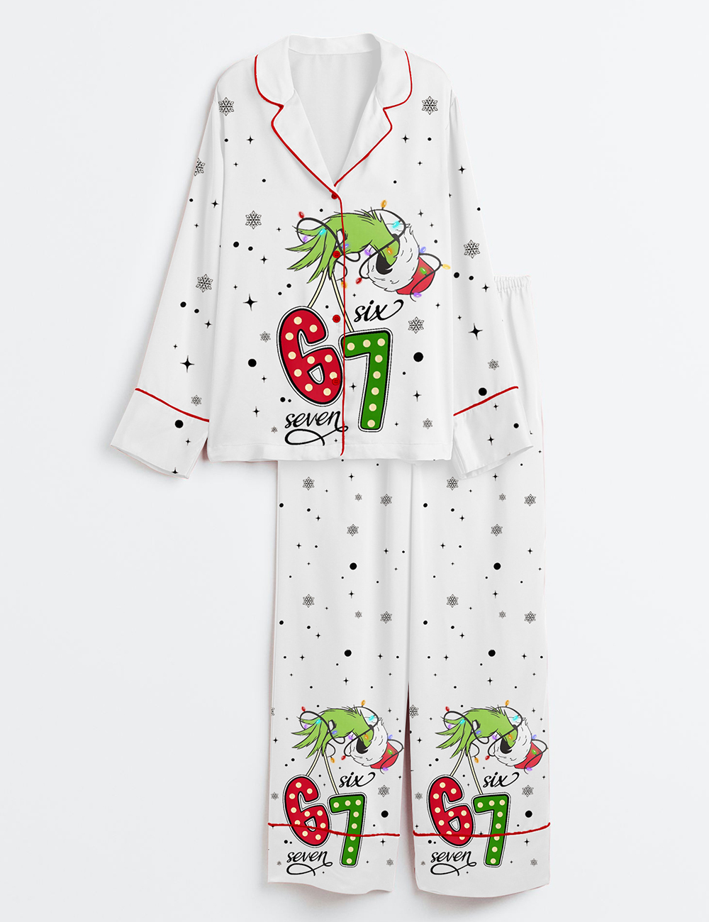 Women's Mean Guy 6 7 Christmas Internet Joke Long Sleeve Satin Pajamas Set