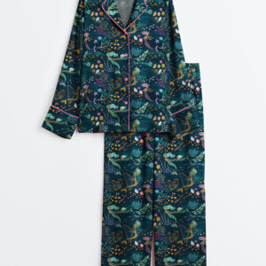 Womenâ€™s Mermaid Music Undersea Beauty Animals and Plants Long Sleeve Satin Pajama Set