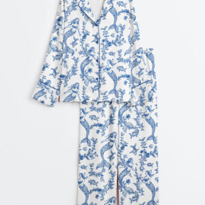 Womenâ€™s Mermaids Toile de Jouy Print Long Sleeve Satin Pajama Set