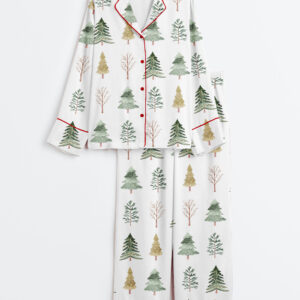 Women's Merry And Bright Trees Christmas Holiday Chic Winter Long Sleeve Satin Pajamas Set