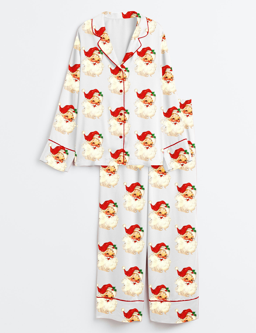 Womenâ€™s Merry And Bright Vintage Santa Christmas Retro Santa Claus Christmas Family Long Sleeve Satin Pajama Set