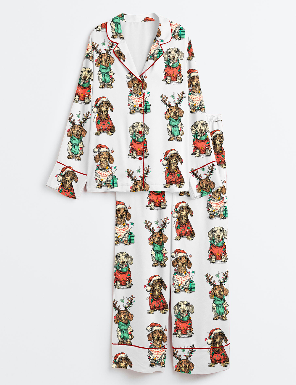 Womenâ€™s Merry Christmas Dachshund Dog Long Sleeve Satin Pajama Set