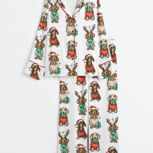 Women's Merry Christmas Dachshund Dog Long Sleeve Satin Pajamas Set