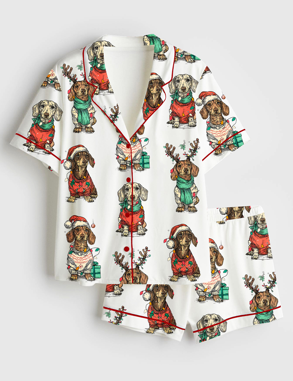 Womenâ€™s Merry Christmas Dachshund Dog Short Sleeve Satin Pajama Set