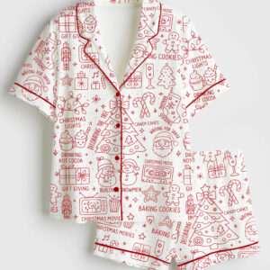 Womenâ€™s Merry Christmas Festive Holiday Short Sleeve Satin Pajama Set
