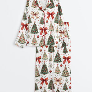 Women's Merry Christmas Holiday Long Sleeve Satin Pajamas Set