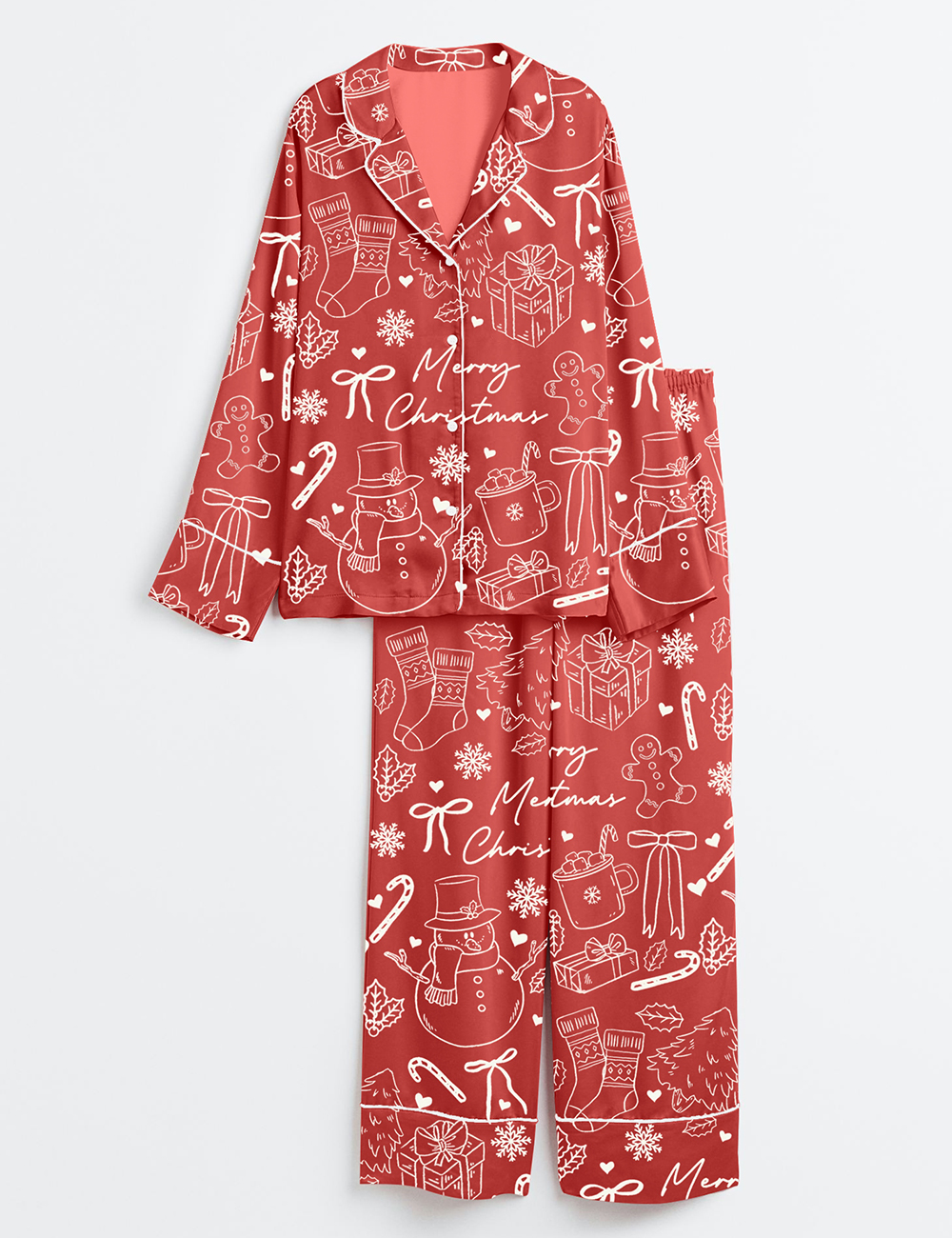 Women's Merry Christmas Long Sleeve Satin Pajama Set