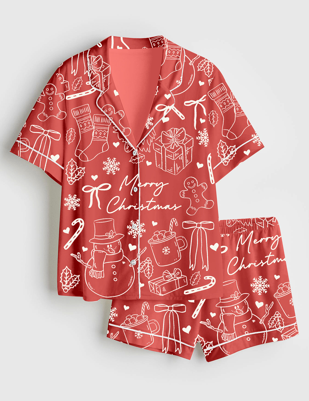 Women's Merry Christmas Short Sleeve Satin Pajama Set