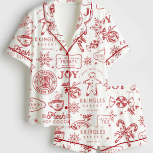 Womenâ€™s Merry Little Christmas Treats Cookies Short Sleeve Satin Pajama Set