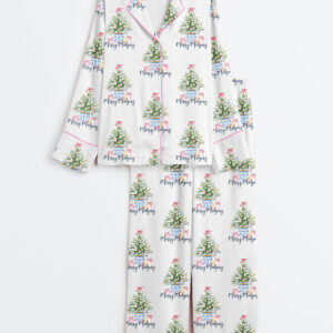 Women's Merry Mahjong Chinoiserie Christmas Long Sleeve Satin Pajamas Set