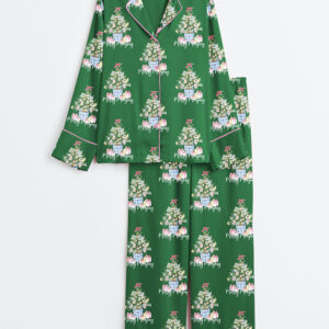 Alternative view of Women's Merry Mahjong Chinoiserie Christmas Long Sleeve Satin Pajamas Set