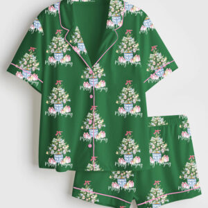 Alternative view of Women's Merry Mahjong Chinoiserie Christmas Short Sleeve Satin Pajamas Set