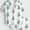 Womenâ€™s Merry Mahjong Chinoiserie Christmas Tree Holiday Short Sleeve Satin Pajama Set