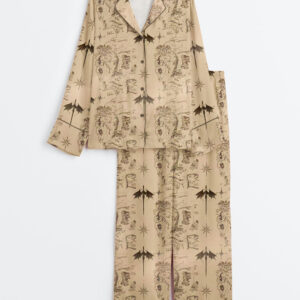 Womenâ€™s Middle Earth Map Print Lord Of The Rings Long Sleeve Satin Pajama Set