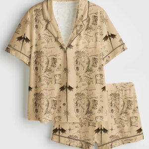 Womenâ€™s Middle Earth Map Print Lord Of The Rings Short Sleeve Satin Pajama Set